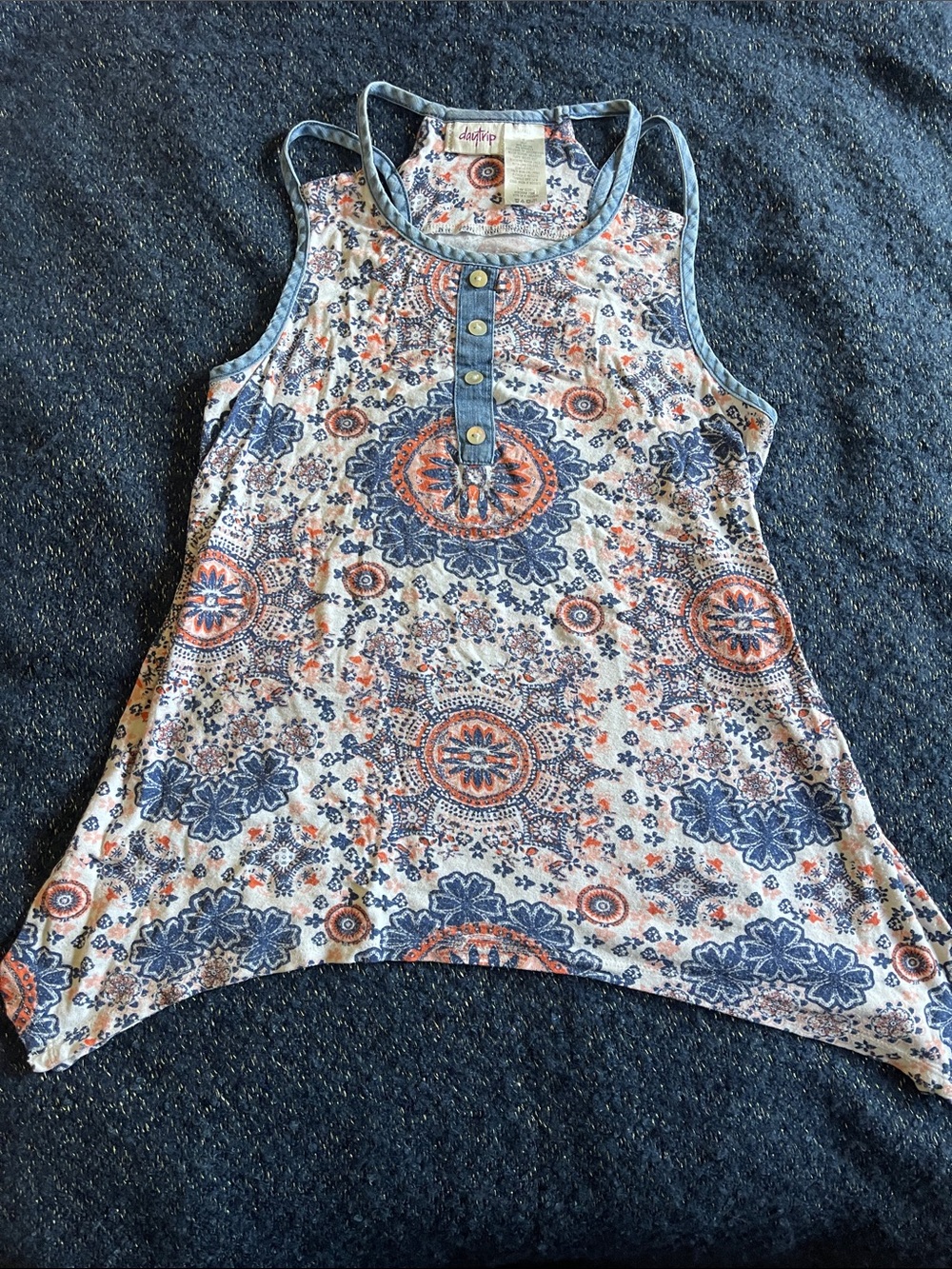 Daytrip Blue and Orange Medallion Tank Top